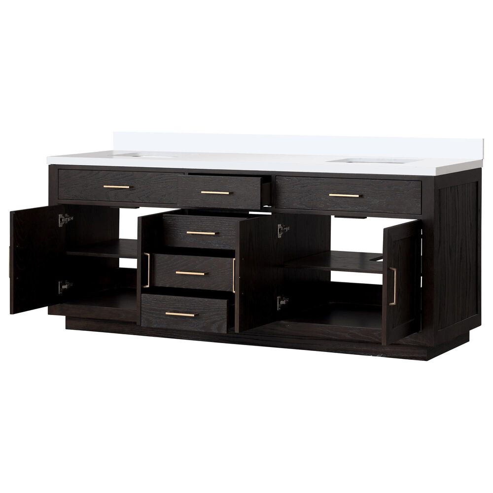 Lexora Home Abbey 84&quot; Double Bathroom Vanity in Black Oak with 2 cm White Cultured Marble Top and Rectangular Sinks, , large