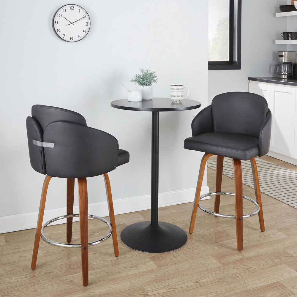 LumiSource Dahlia Swivel Counter Stool with Black Faux Leather Upholstery in Walnut and Chrome (Set of 2), , large