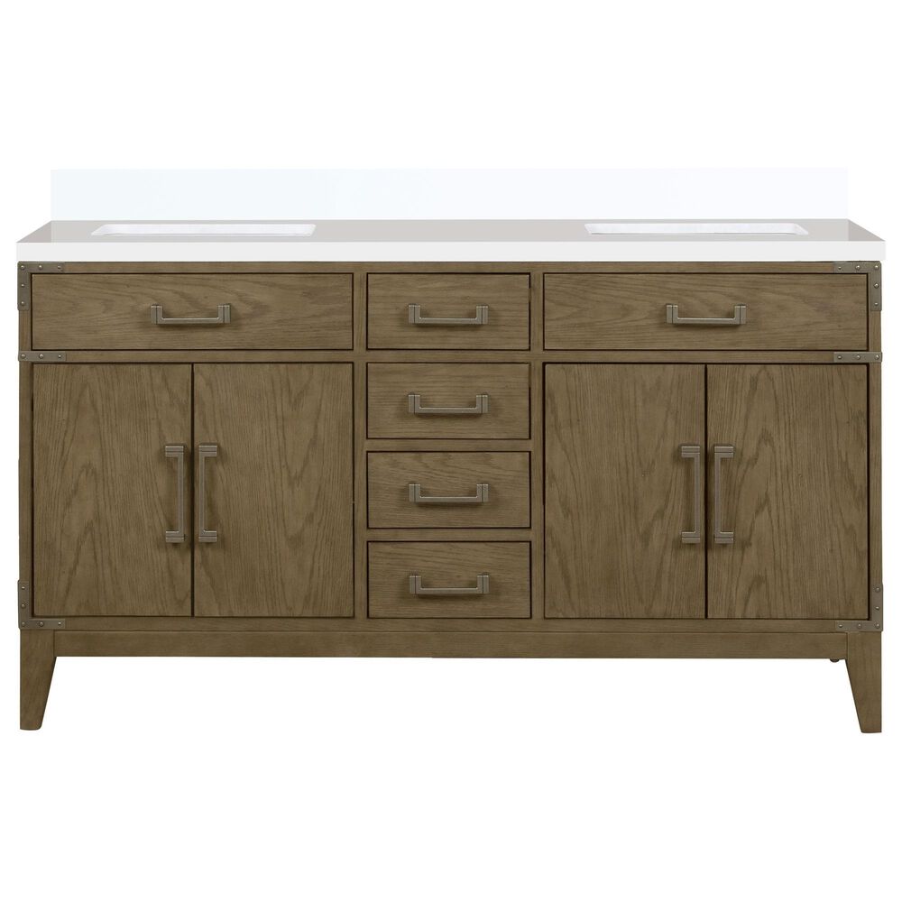 Lexora Home Laurel 60&quot; Double Bathroom Vanity in Grey Oak with White Quartz Top and Rectangular Sinks, , large