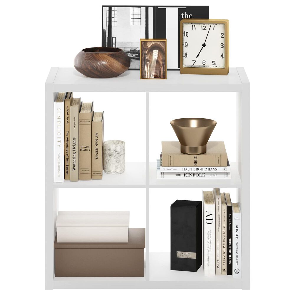 HOMLUX 4-Cube Reversible Open Back Bookshelf in White, , large