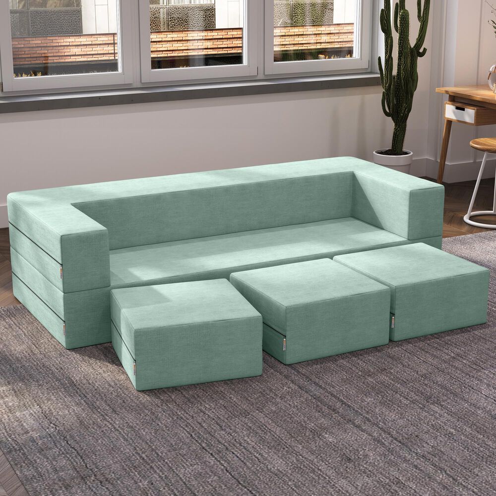 Jaxx Zipline 3-Piece Stationary Convertible Sleeper Sofa in Caribbean Velvet, , large