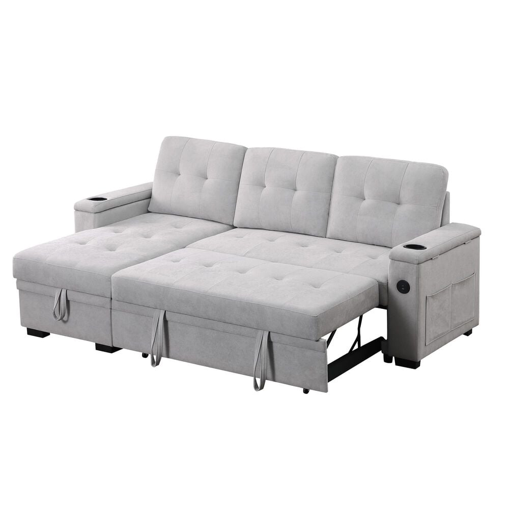 Lilola Home Ashlyn II 84&quot; Stationary Sleeper Sofa with Storage Chaise in Gray, , large