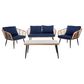 Safavieh Henderson 4-Piece Patio Living Set with Navy Cushion in Natural and Black, , large