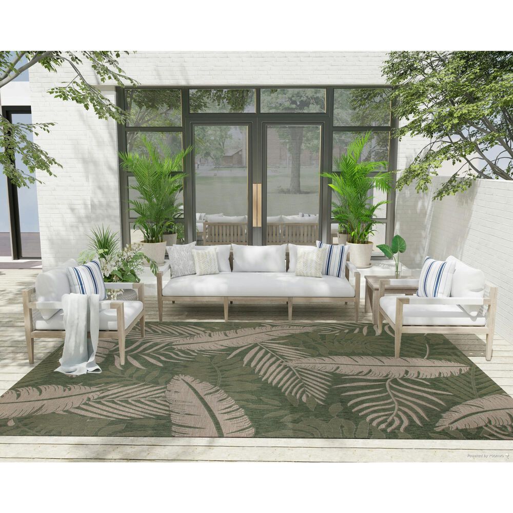 Nourison Garden Oasis GOA02 Green and Ivory 8&#39; x 10&#39; Indoor/Outdoor Area Rug, , large