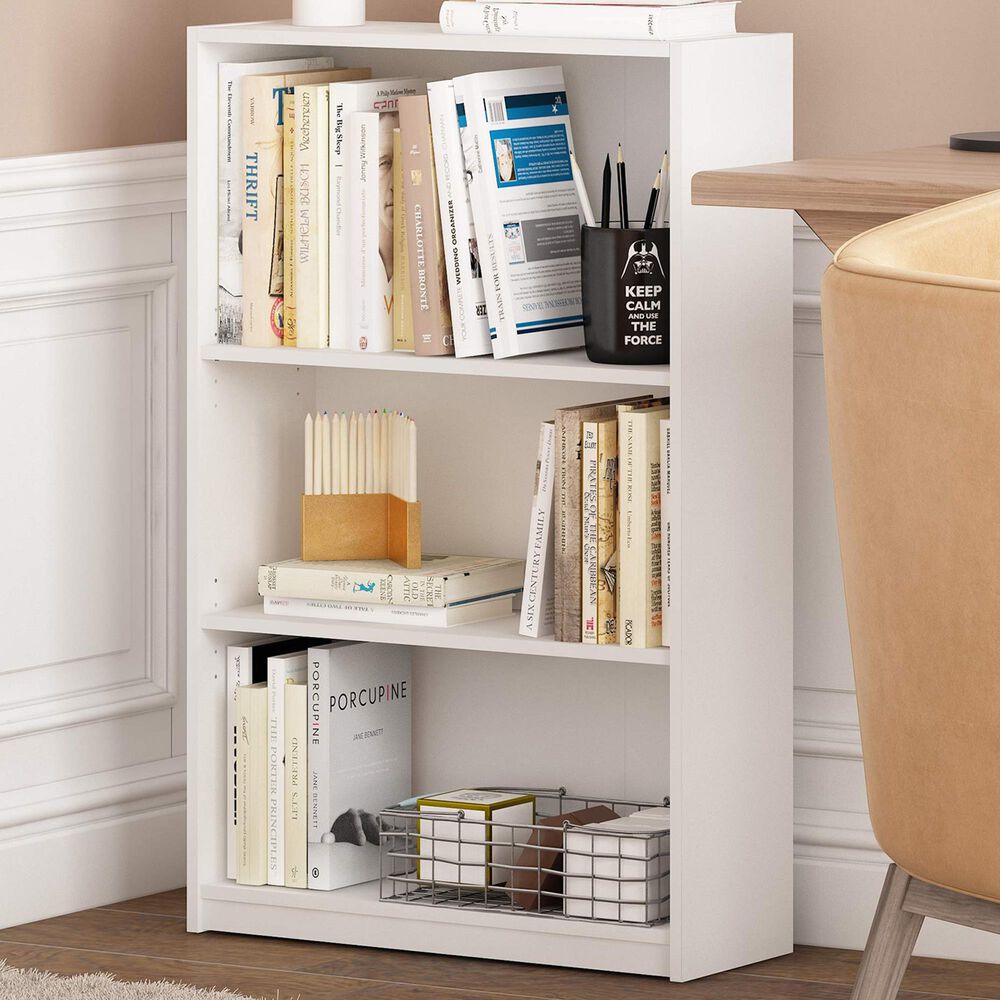 HOMLUX 3-Tier Display Bookshelf with Adjustable Shelves in White, , large
