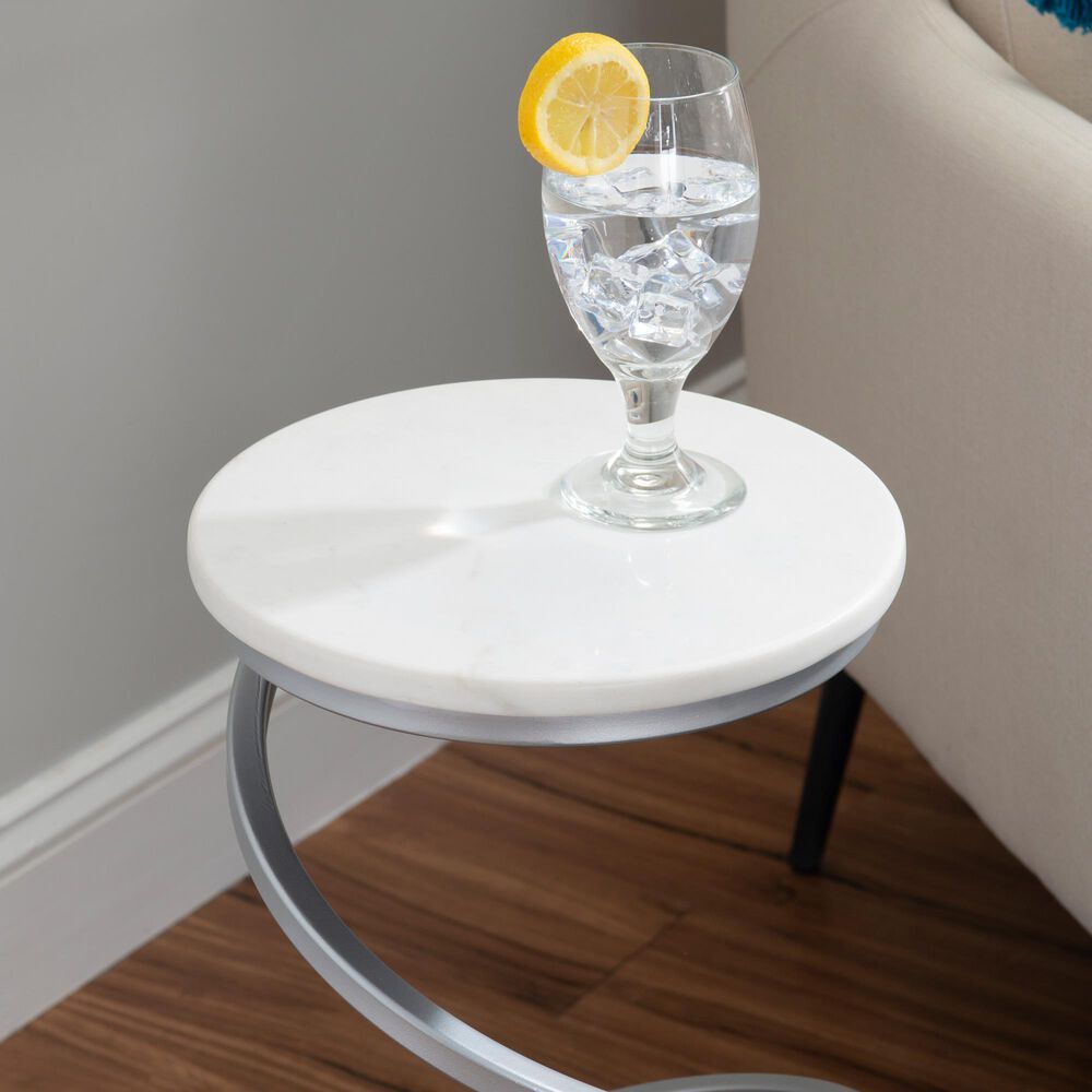 Linon Home Decor Rian Spiral Drink Table in Silver and White, , large