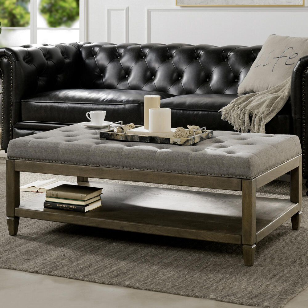 Jennifer Taylor Home Sylvan Oak Tufted Cocktail Storage Ottoman in Heathered Grey, , large