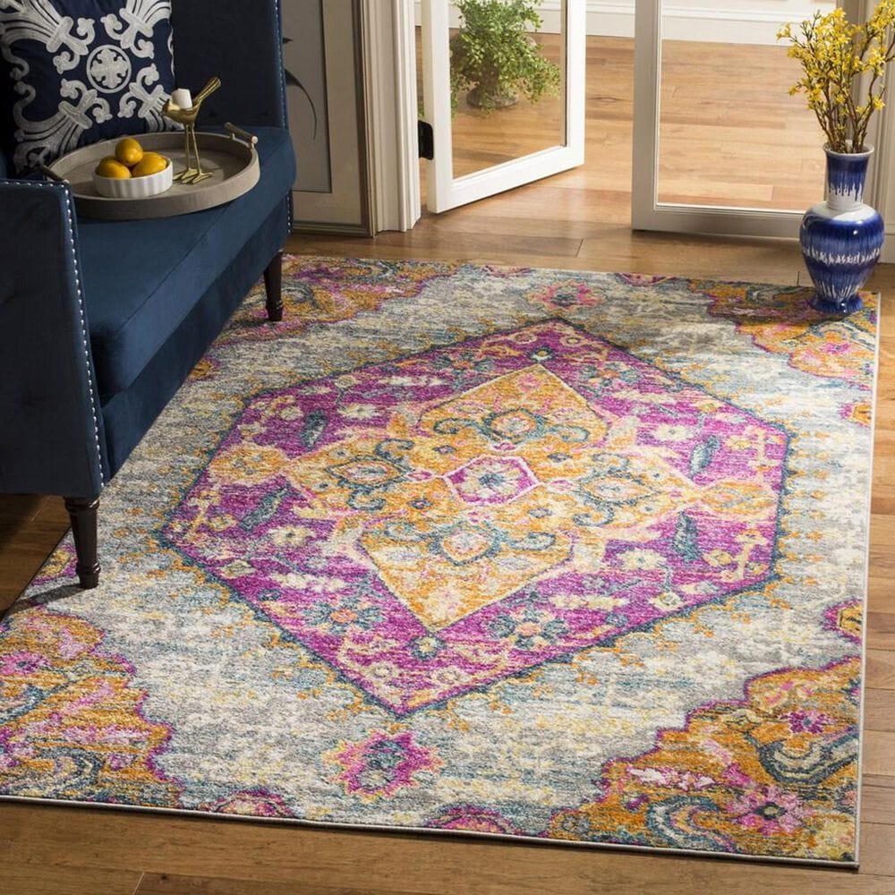 Safavieh Madison MAD119G 5&#39;1&quot; x 7&#39;6&quot; Light Grey and Fuchsia Area Rug, , large