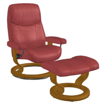 Stressless Consul Large Leather Chair and Ottoman in Batick Bordeaux, , large