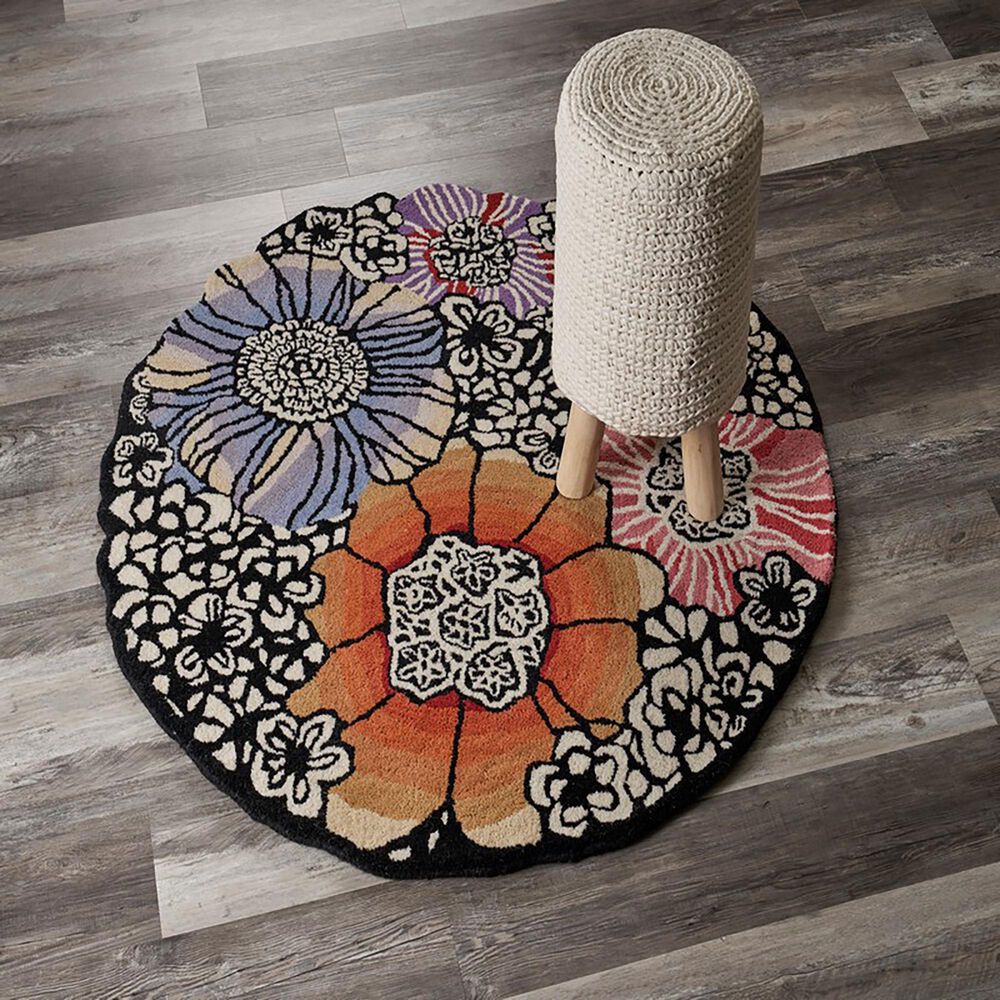 L&amp;R Resources Sinuous Spring Blossoms 4&#39; Scalloped Multicolor Area Rug, , large
