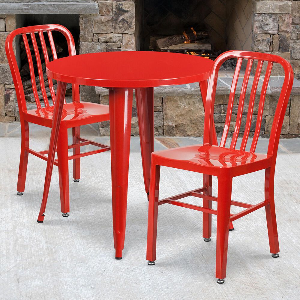 Flash Furniture 3-Piece Metal Table Set in Red, , large