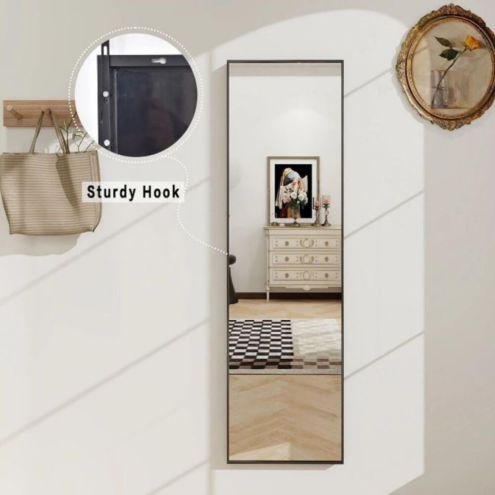 HOMLUX 14" x 48" Door Wall Mount Mirror in Black, , large