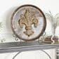 Maple and Jade Embossed Detail Fleur De Lis Decorative Charger with Stand in Brown, , large