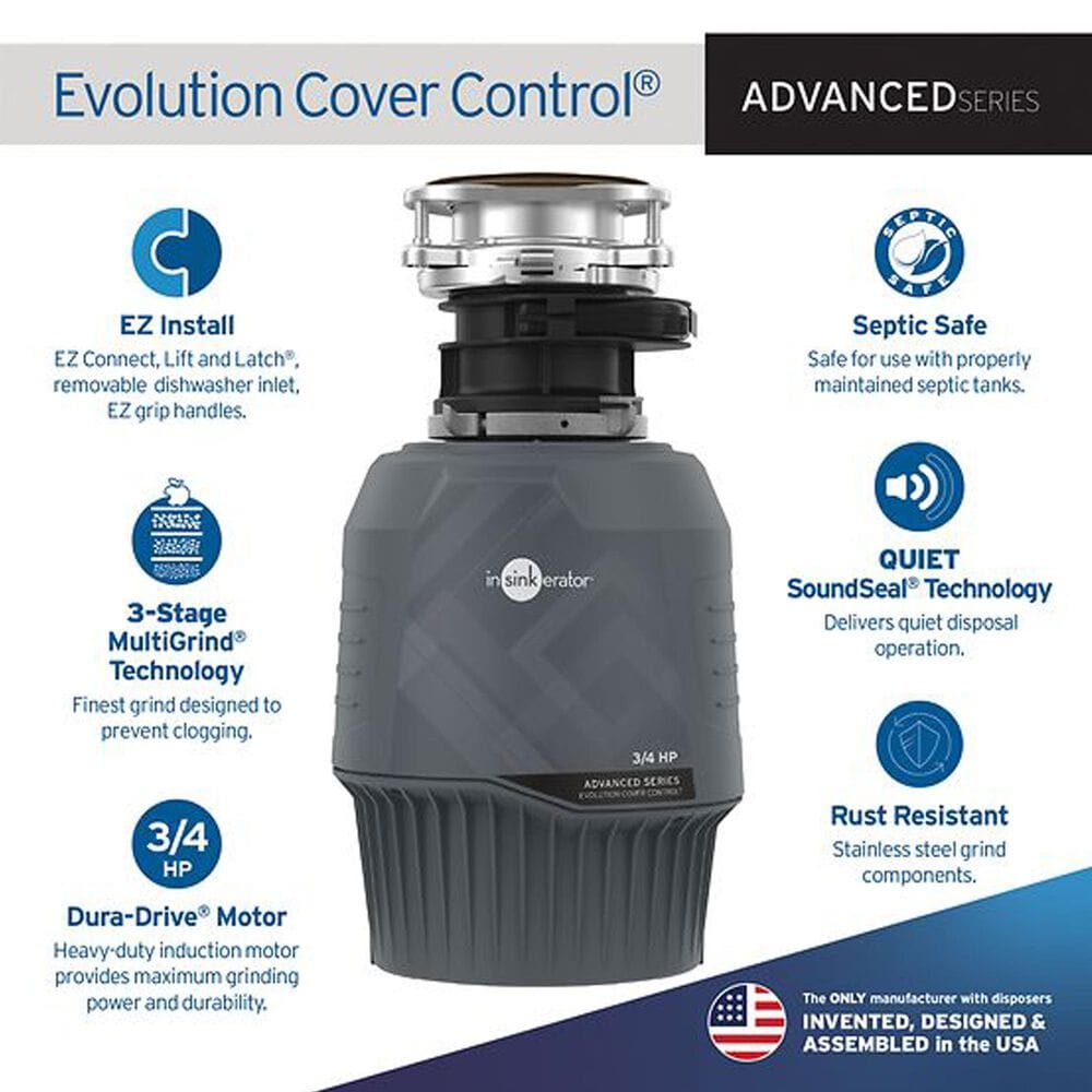 InSinkerator Evolution 3/4 HP Garbage Disposal with Cover Control in Gray, , large