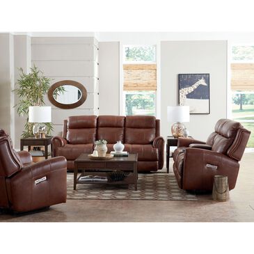 Bassett Marquee Leather Console Loveseat with Power Headrest in Umber, , large