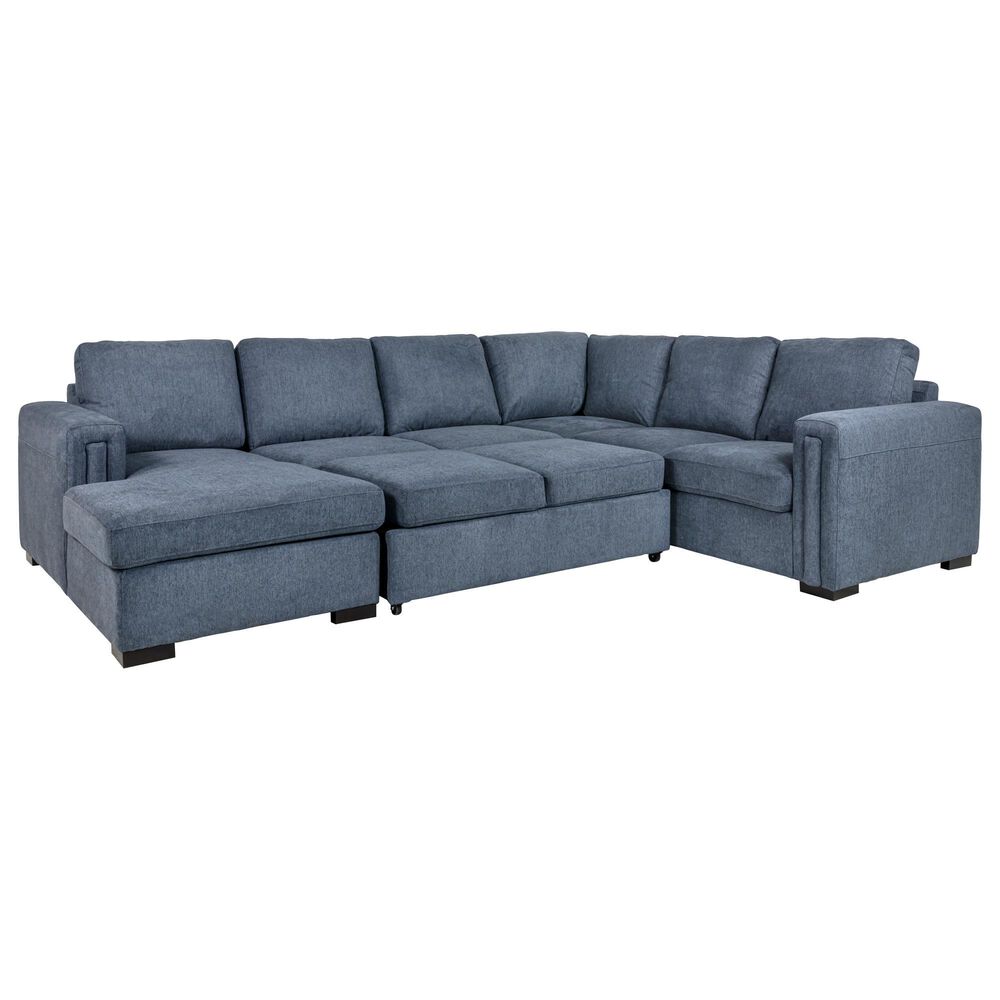 Tuscany Grove Paisley 3-Piece Stationary Pull Out Sofa Sectional with Storage Chaise in Impact Denim, , large