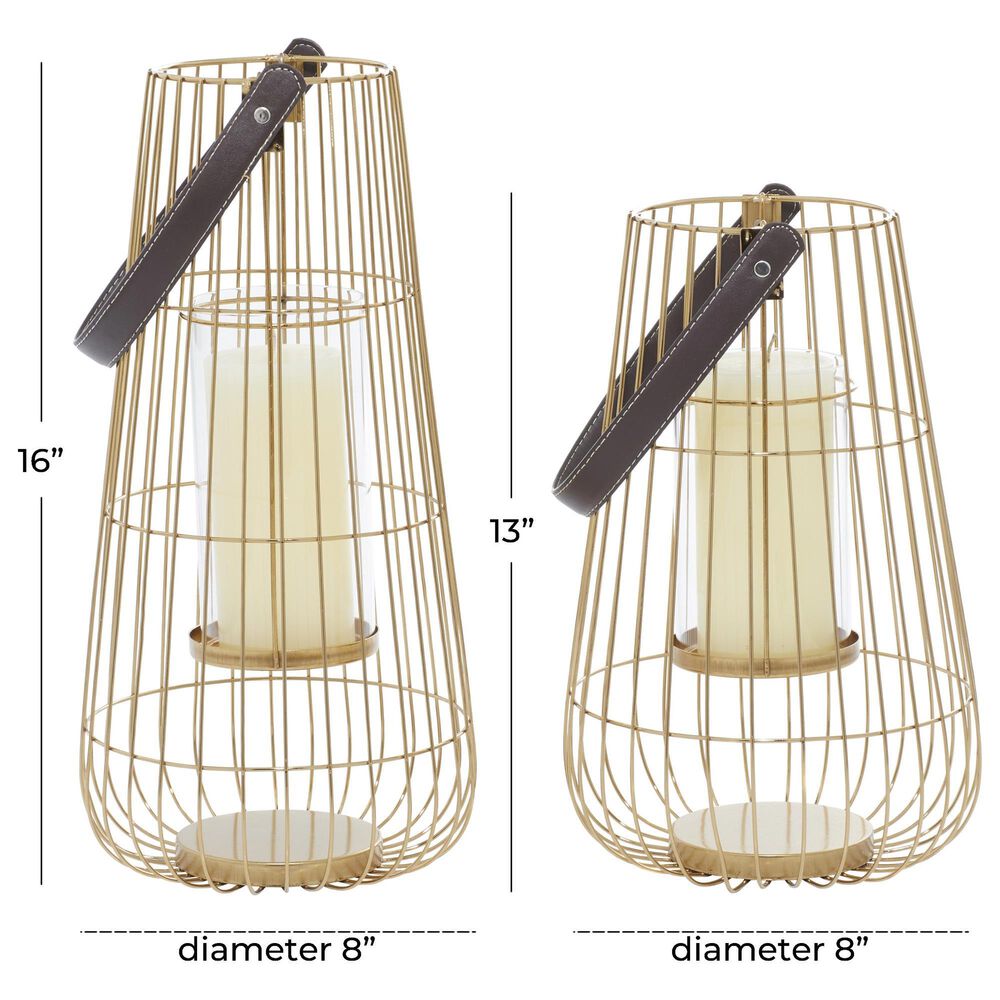 Maple and Jade Metal Lantern in Gold &#40;Set of 2&#41;, , large