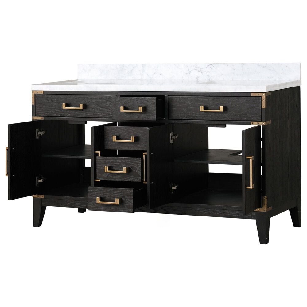 Lexora Home Laurel 60&quot; Double Bathroom Vanity in Black Oak with White Carrara Marble Top and Rectangular Sinks, , large