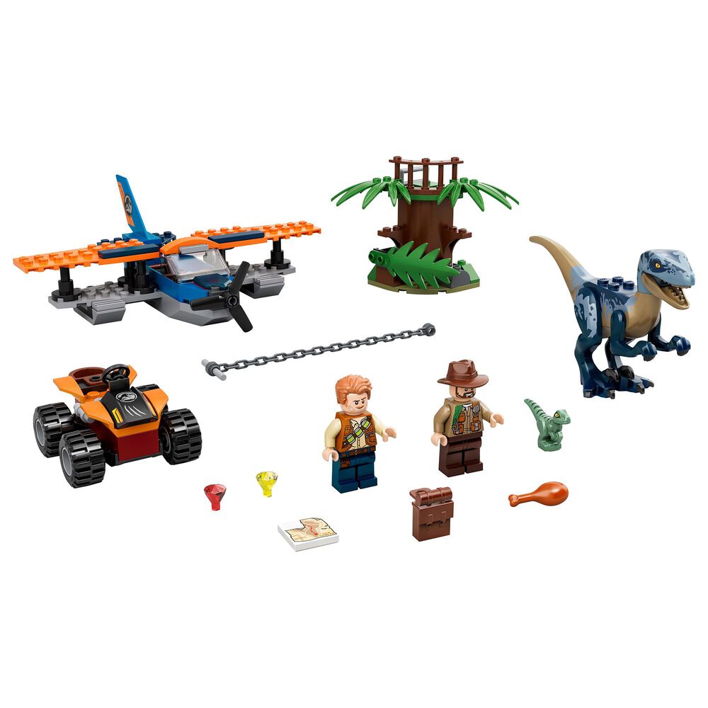 LEGO Jurassic World Velociraptor Biplane Rescue Mission Building Set, , large