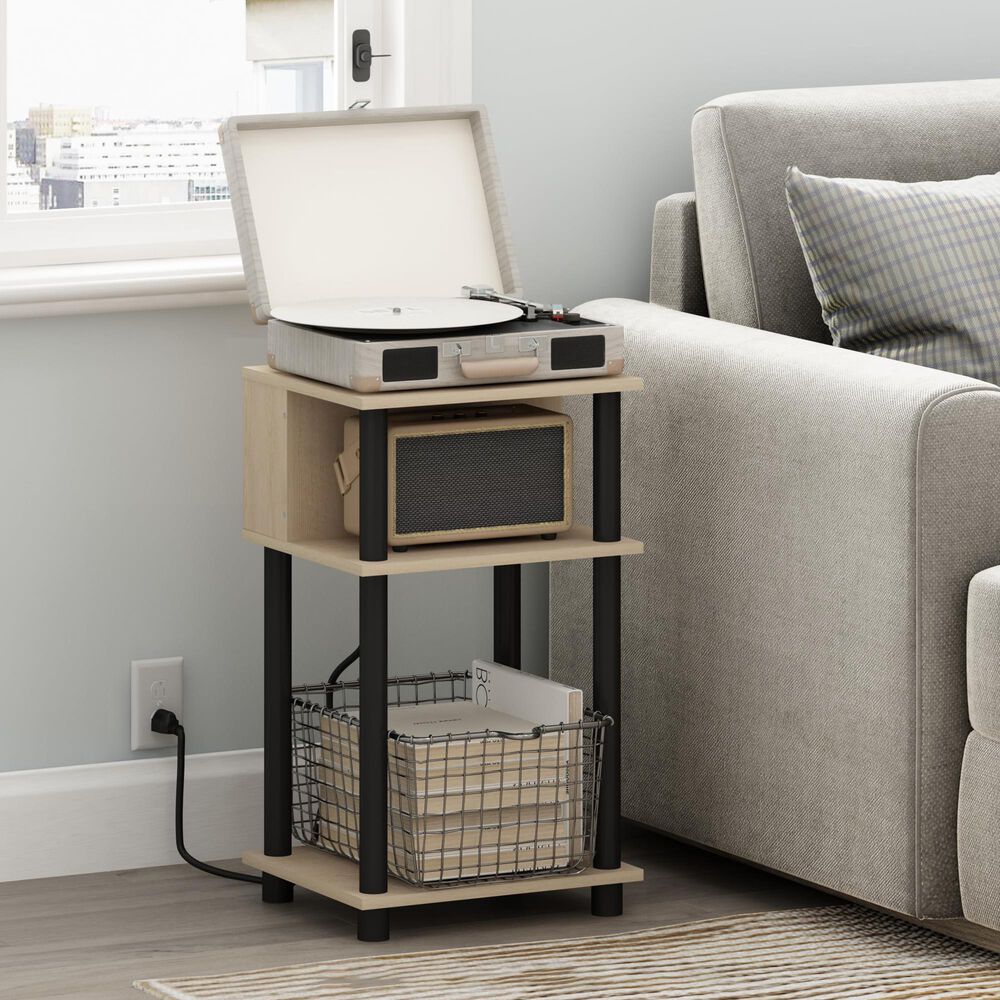 HOMLUX 3-Tier Turn-N-Tube End Table in Bauhaus Oak and Black, , large