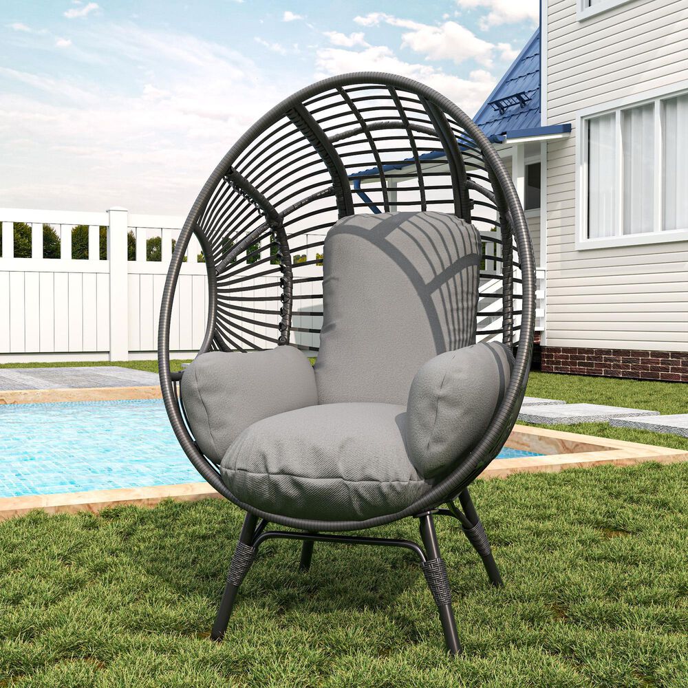 Hearth and Haven Outdoor Egg Chair with Black Frame in Gray, , large