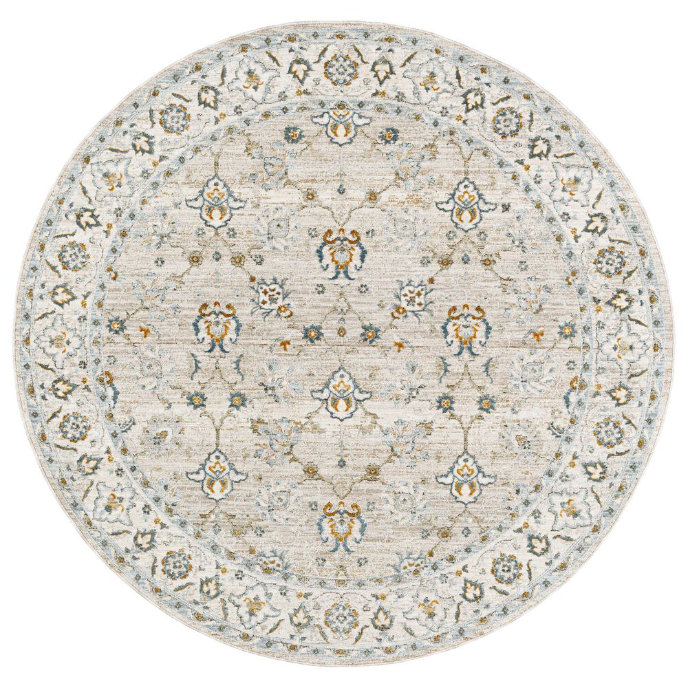 Surya Dresden Taupe, Off-White, Dusty Sage, Light Gray, Deep Teal, Olive and Mustard 7'10" Round Area Rug, , large