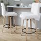 LumiSource Hank Swivel Counter Stool with Light Grey Fabric Upholstery in Whitewashed and Black (Set of 2), , large