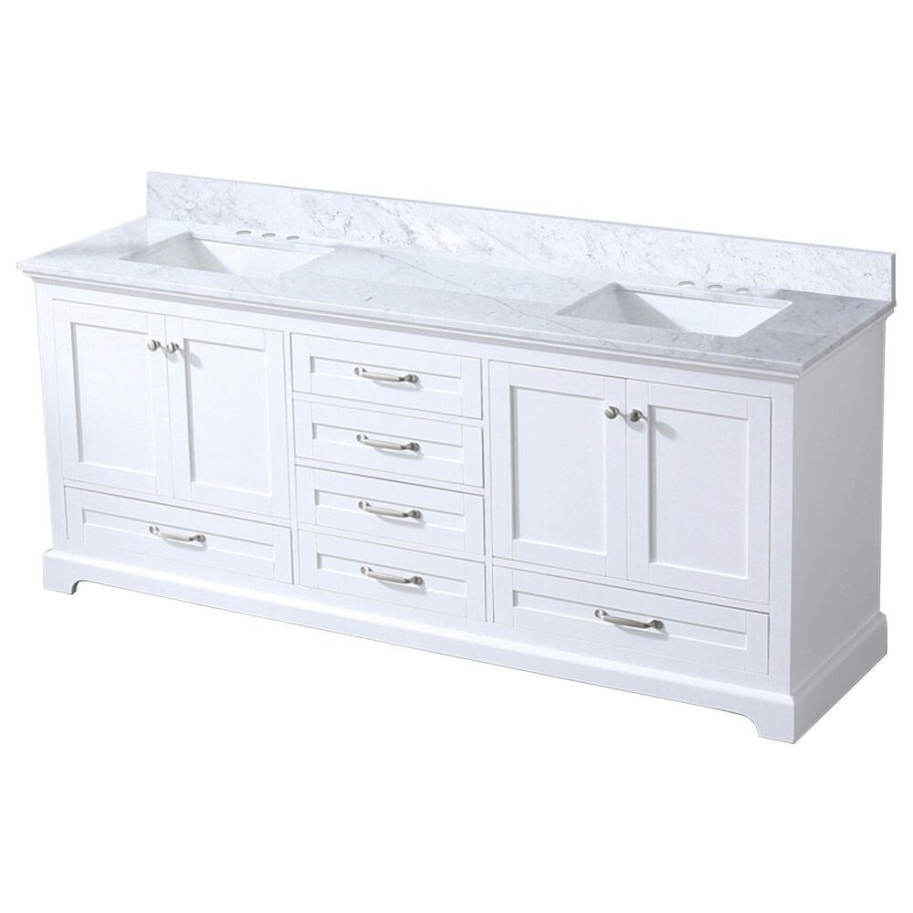 Lexora Home Dukes 80" Double Bathroom Vanity in White with 2 cm White Carrara Marble Top and Rectangular Sinks, , large