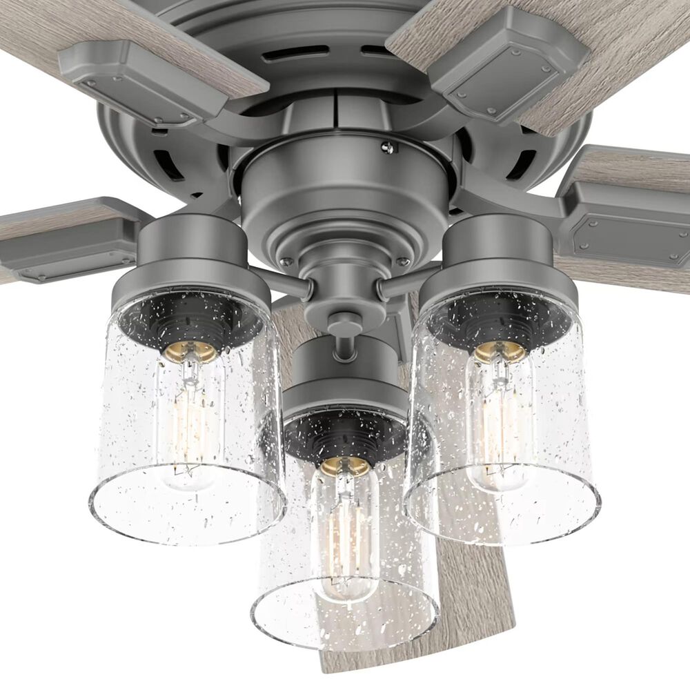 Hunter Hartland 52&quot; Clear Seeded Ceiling Fan with LED Lights in Matte Silver, , large