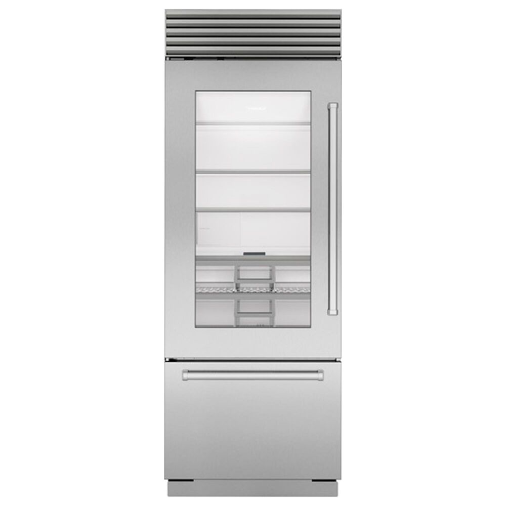 Sub Zero 17 Cu. Ft. Classic Left Hinge Bottom Freezer Refrigerator with Glass Door and Pro Handle in Stainless Steel, , large