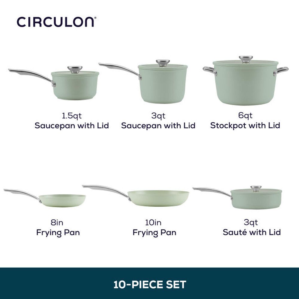 Circulon 10-Piece Ceramic Nonstick Cookware Set in Sage, , large