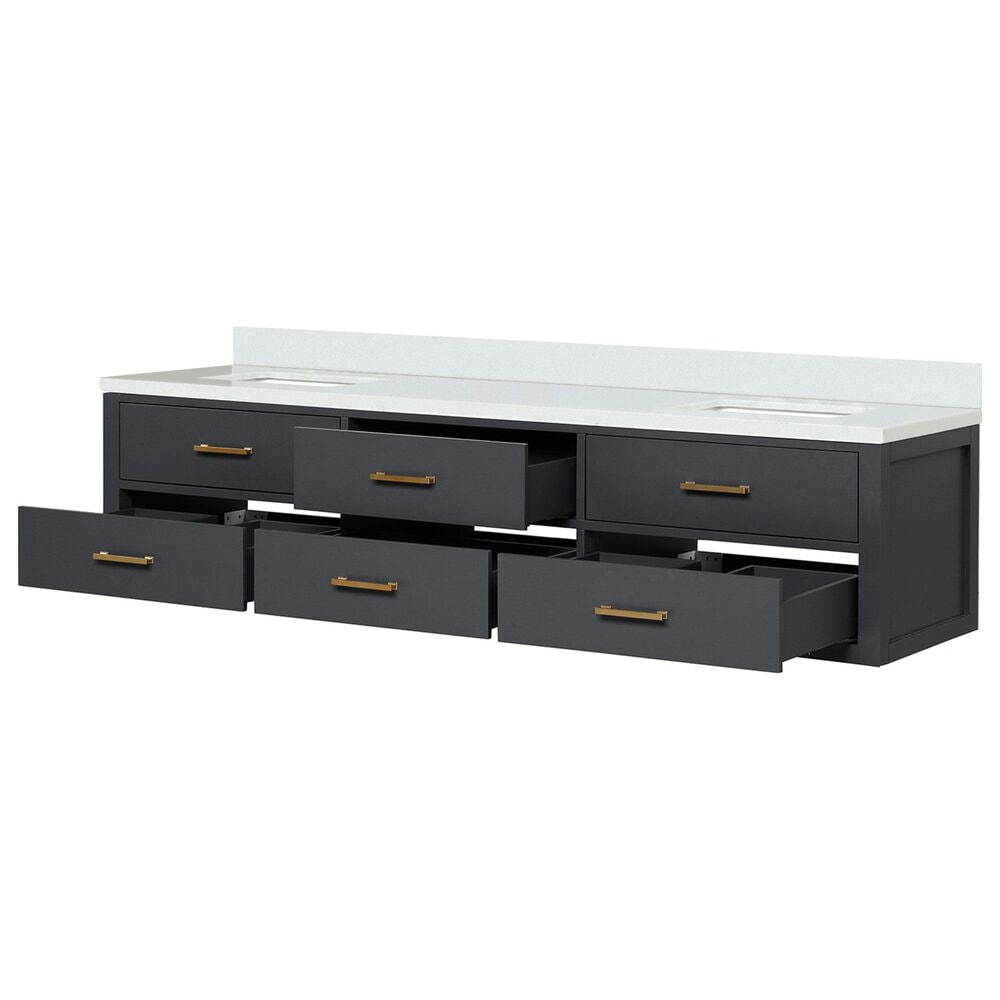 Lexora Home Castor 80&quot; Double Bathroom Vanity in Black with 2 cm White Quartz Top and Rectangular Sinks, , large