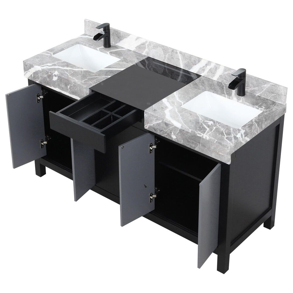 Lexora Home Zilara 60&quot; Double Bathroom Vanity in Black and Grey with 11 cm Castle Grey Marble Top and Rectangular Sinks, , large