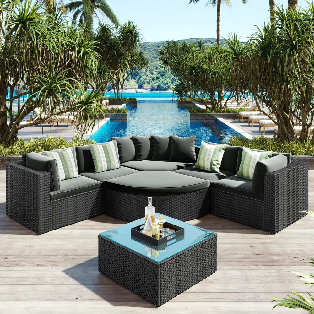 HOMLUX 7-piece Outdoor Conversation Set with Black Wicker in Gray, , large
