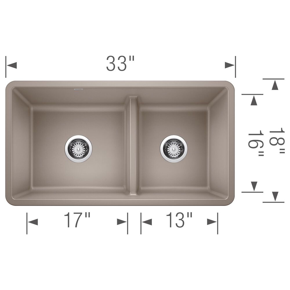 Blanco Precis Reversible 1-3/4 Double Bowl Kitchen Sink with Low Divide in Truffle, , large