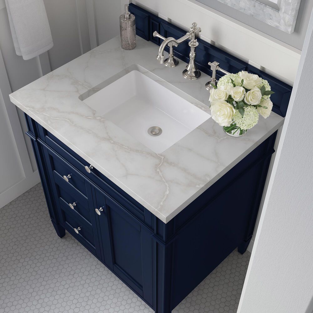 James Martin Vanities Brittany 30&quot; Single Bathroom Vanity in Victory Blue with 3 cm Victorian Silver Quartz Top and Rectangular Sink, , large