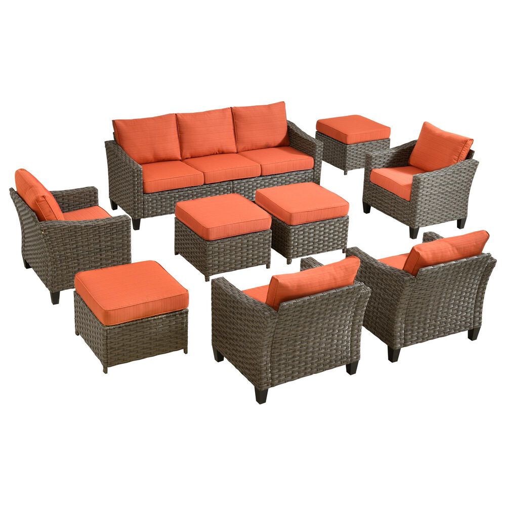 HOMLUX 9-Piece Outdoor Wicker Conversation Set in Orange Red, , large
