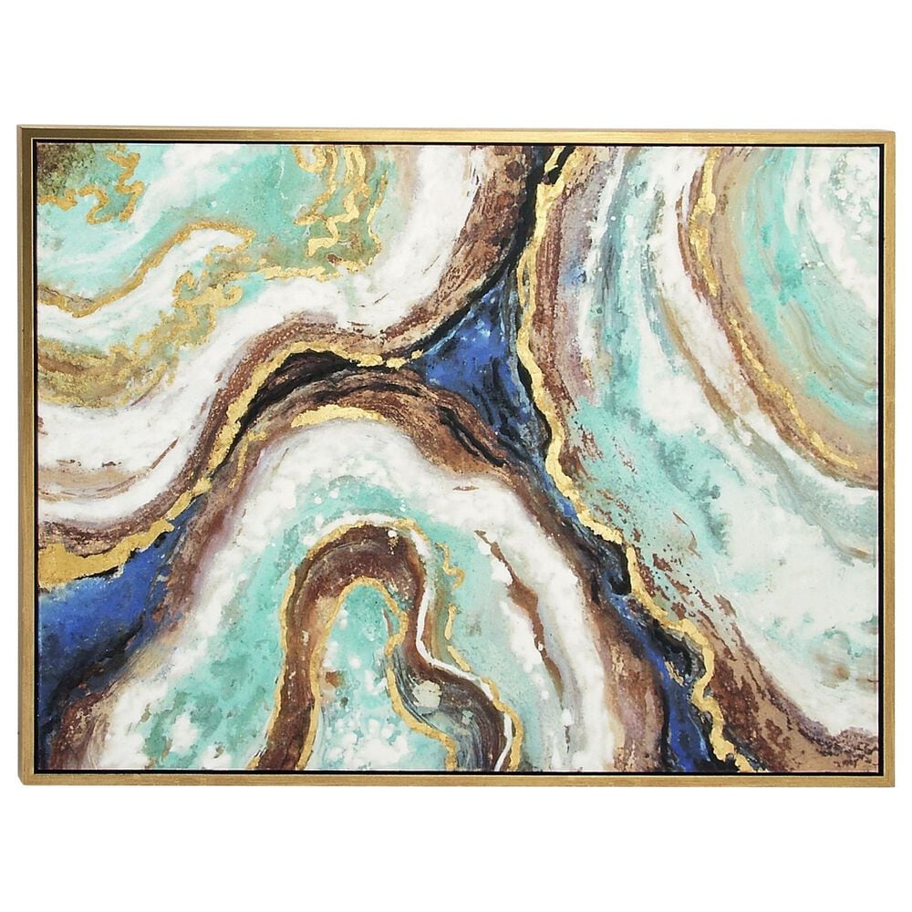 Maple and Jade 47" x 36" Enlarge Slice Geode Wall Art with Gold Frame in Blue, Brown, Teal and White, , large