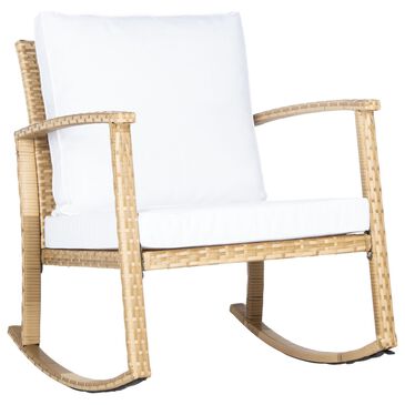 Safavieh Bradbury Patio Rocking Chair with White Cushion in Natural, , large