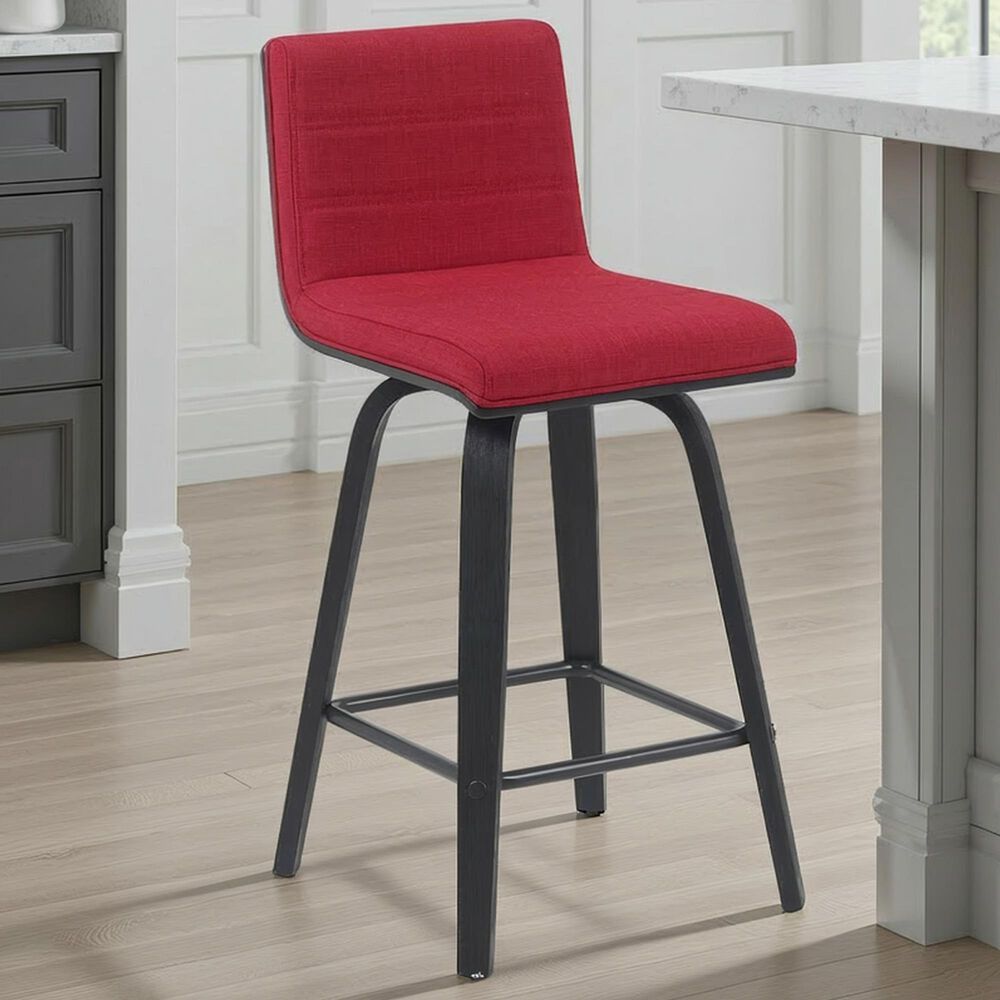 Armen Living Vienna Swivel Counter Height Stool with Red Upholstery in Black Brushed, , large