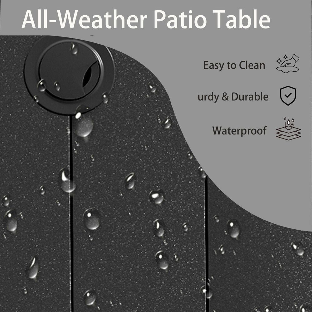 Hearth and Haven Outdoor 53" Round Dining Table with Umbrella Hole in Black - Table Only, , large