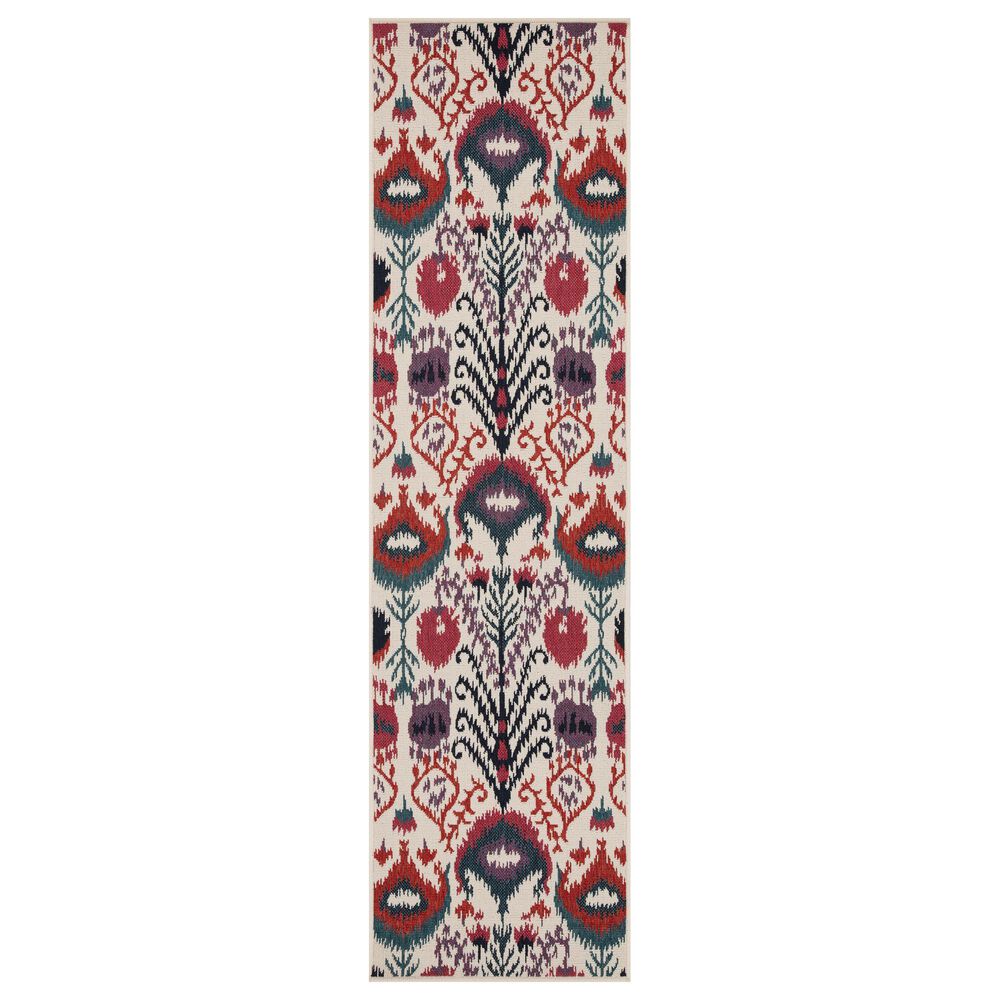 Kaleen Rugs Anther 2"2" x 7"10" Ivory, Red, Purple, Navy and Teal Indoor/Outdoor Runner, , large