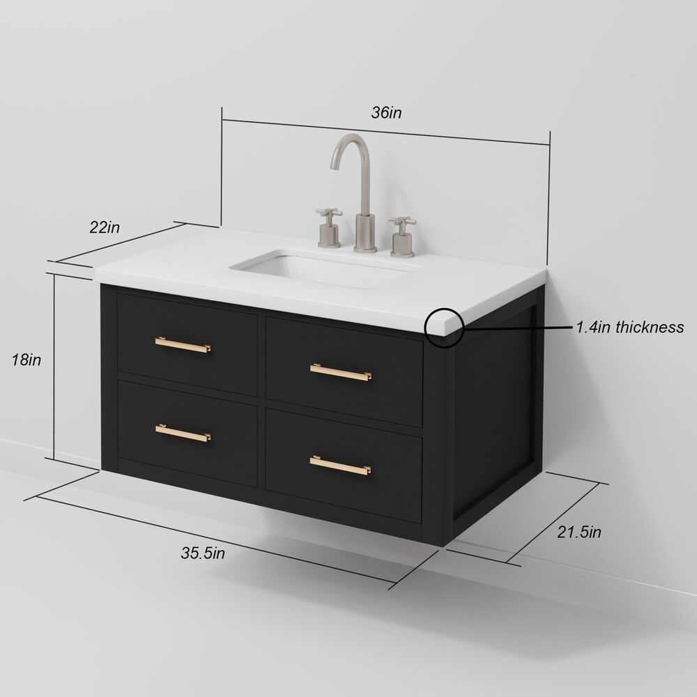 Lexora Home Castor 36" Single Bathroom Vanity in Black with 2 cm White Cultured Marble Top and Rectangular Sink, , large
