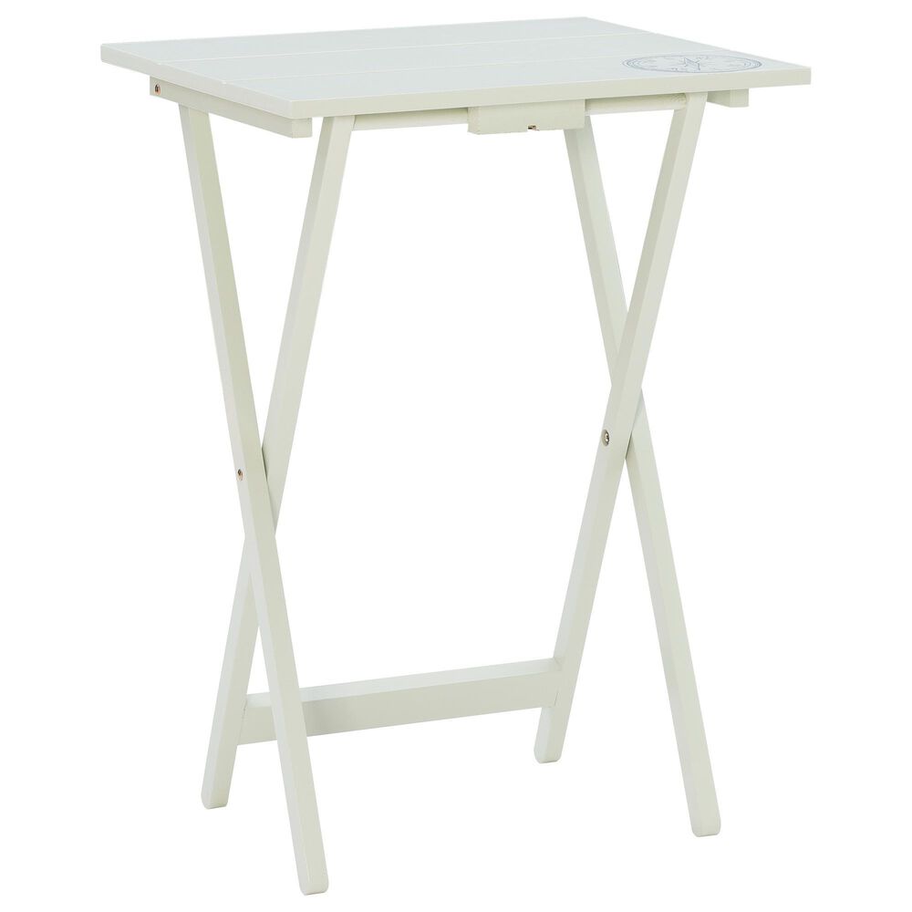 Linon Home Decor Compass Folding TV Tray Table Set with Stand in Light Gray (Set of 4), , large
