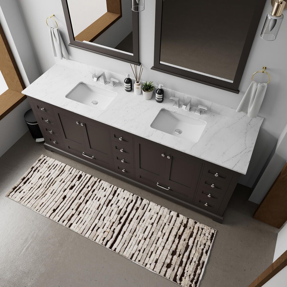 Lexora Home Dukes 84" Double Bathroom Vanity in Espresso with 2 cm White Carrara Marble Top and Rectangular Sinks, , large