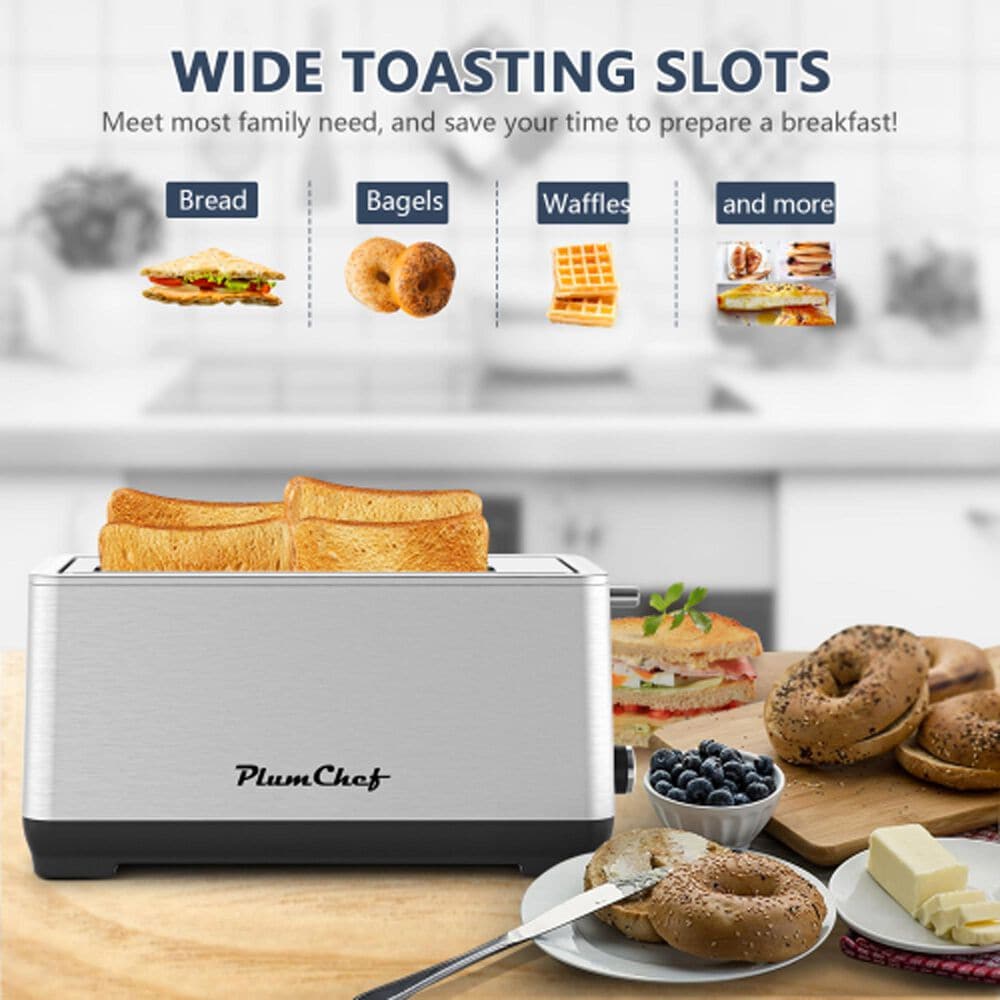 HOMLUX 4-Slice Extra Wide Long Slot Toaster in Silver, , large