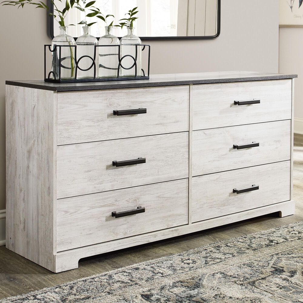 Ashley Shawburn 6-Drawer Dresser in Whitewash and Charcoal Gray, , large