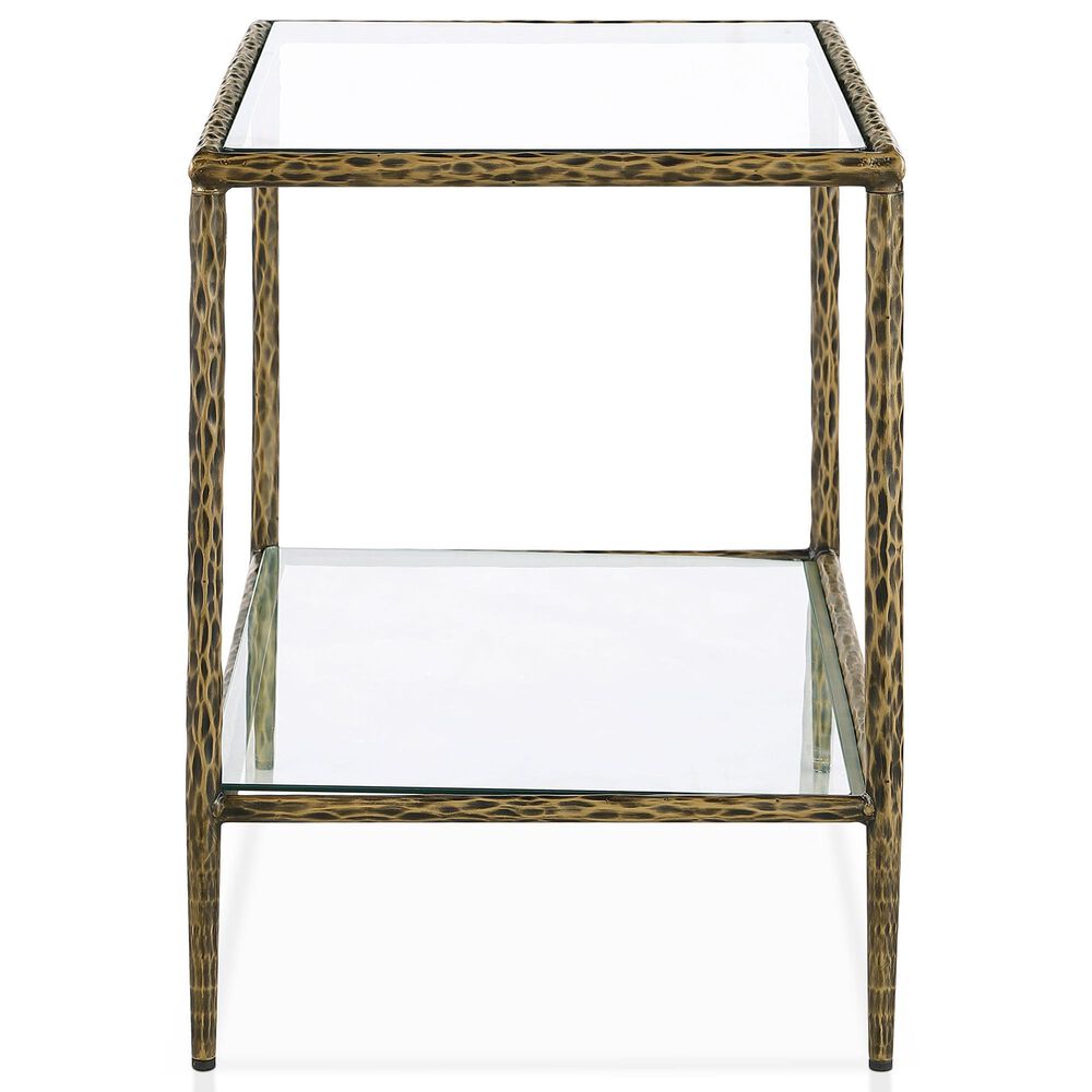Furniture of America Lalia End Table with Tempered Glass Top and Open Storage Shelf in Matte Gold, , large