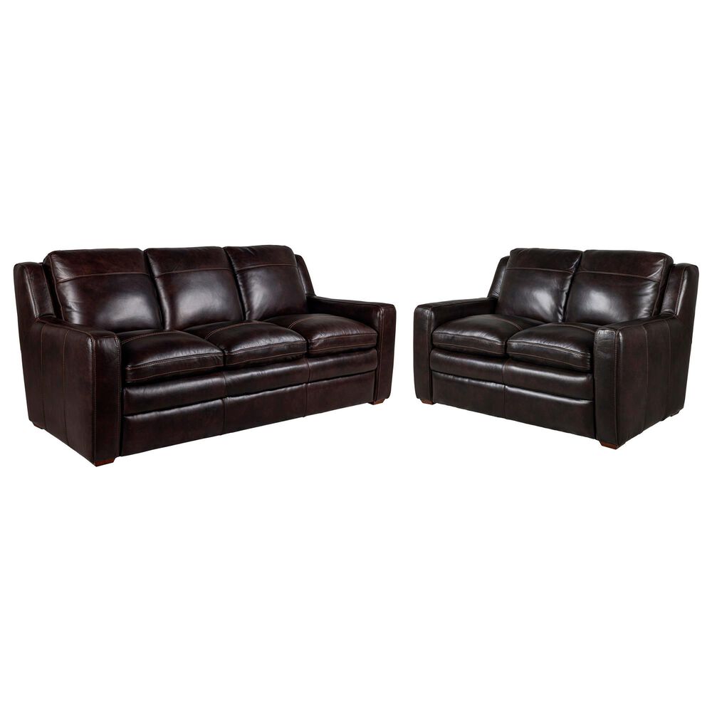 Bordeaux & Co Stationary Leather Sofa and Loveseat Set in Berlin Dark Brown, , large