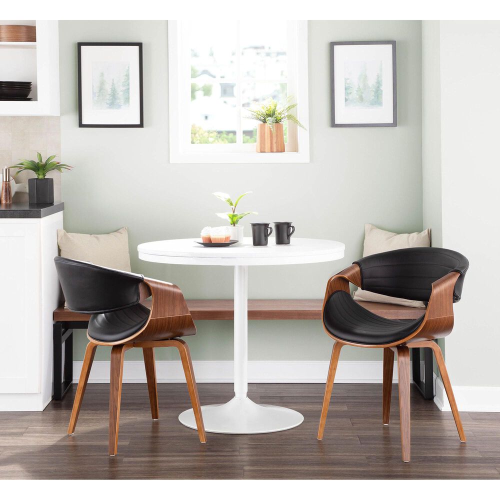Lumisource Curvo Dining Chair in Black Faux Leather and Walnut Finish, , large